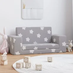 vidaXL 2-personers sovesofa til børn med stjerner blødt plys lysegrå