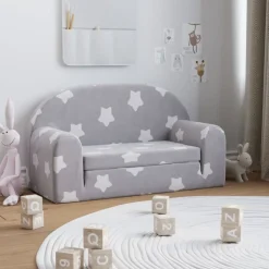 vidaXL 2-personers sovesofa til børn med stjerner blødt plys lysegrå
