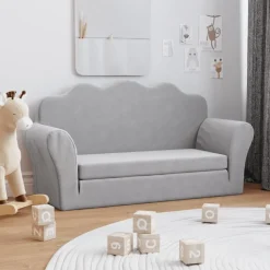 vidaXL 2-personers sovesofa til børn blødt plys lysegrå