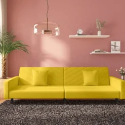 vidaXL 2-personers sovesofa med 2 puder fløjl gul