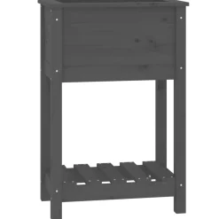 vidaXL plantekasse med hylde 54x34,5x81 cm massivt fyrretræ grå