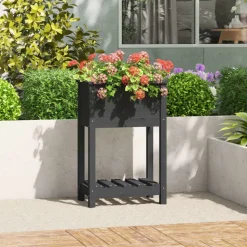 vidaXL plantekasse med hylde 54x34,5x81 cm massivt fyrretræ grå