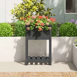 vidaXL plantekasse med hylde 54x34,5x81 cm massivt fyrretræ grå