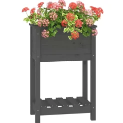 vidaXL plantekasse med hylde 54x34,5x81 cm massivt fyrretræ grå