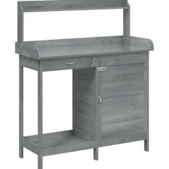 vidaXL pottebænk med skab 110,5x45x124,5 cm massivt grantræ grå