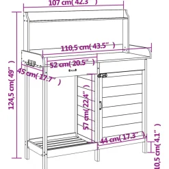 vidaXL pottebænk med skab 110,5x45x124,5 cm massivt grantræ grå