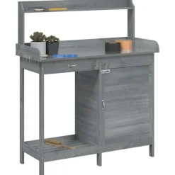 vidaXL pottebænk med skab 110,5x45x124,5 cm massivt grantræ grå