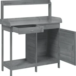 vidaXL pottebænk med skab 110,5x45x124,5 cm massivt grantræ grå