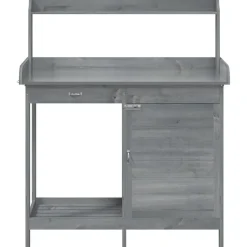 vidaXL pottebænk med skab 110,5x45x124,5 cm massivt grantræ grå