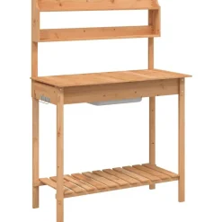 vidaXL pottebænk med vask 147,5x44x139,5 cm massivt grantræ brun