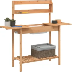 vidaXL pottebænk med vask 147,5x44x139,5 cm massivt grantræ brun