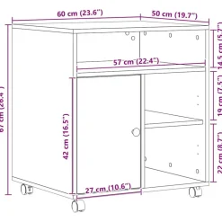 vidaXL Printerstand artisan eg 60 x 50 x 67 cm Konstrueret træ