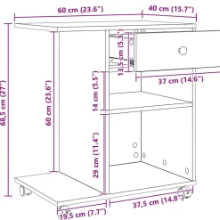 vidaXL Printerstand Artisan eg 60 x 40 x 68.5 cm Konstrueret træ