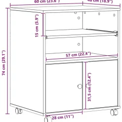 vidaXL Printerstand Artisan Egetræ 60 x 48 x 74 cm Konstrueret træ