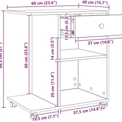 vidaXL Printerstand Gammelt træ 60 x 40 x 68.5 cm Konstrueret træ