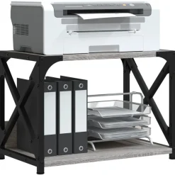 vidaXL printerstativ 2 hylder 44x26x31,5 cm konstrueret træ grå sonoma