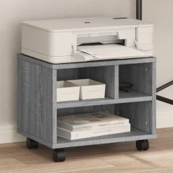 vidaXL printerstativ med hjul 41x32x34,5 cm grå sonoma-eg