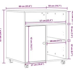 vidaXL printerstativ med hjul 60x50x67 cm betongrå