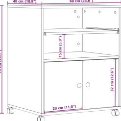 vidaXL printerstativ med hjul 60x48x74 cm røget egetræsfarve