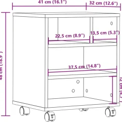 vidaXL printerstativ med hjul 41x32x48 cm sonoma-eg