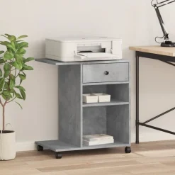 vidaXL printerstativ med hjul 60x40x68,5 cm betongrå