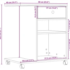 vidaXL printerstativ med hjul 60x40x68,5 cm betongrå