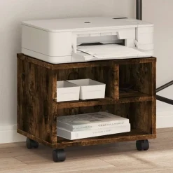 vidaXL printerstativ med hjul 41x32x34,5 cm røget egetræsfarve