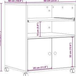 vidaXL printerstativ med hjul 60x48x74 cm betongrå