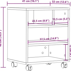 vidaXL printerstativ med hjul 41x32x48 cm betongrå