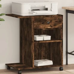 vidaXL printerstativ med hjul 60x40x68,5 cm røget egetræsfarve