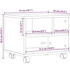 vidaXL printerstativ med hjul 41x32x34,5 cm betongrå