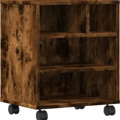 vidaXL printerstativ med hjul 41x32x48 cm røget egetræsfarve