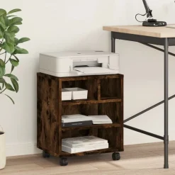 vidaXL printerstativ med hjul 41x32x48 cm røget egetræsfarve