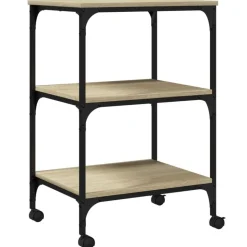 vidaXL printerstativ 50x41x75 cm 3 hylder konstrueret træ sonoma-eg