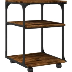 vidaXL printerstativ 43x48x64 cm 3 hylder konstrueret træ røget sonoma
