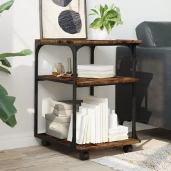 vidaXL printerstativ 43x48x64 cm 3 hylder konstrueret træ røget sonoma