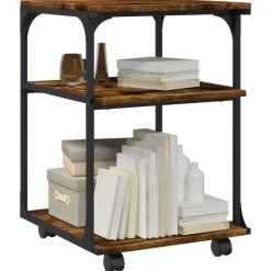 vidaXL printerstativ 43x48x64 cm 3 hylder konstrueret træ røget sonoma