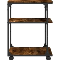 vidaXL printerstativ 43x48x64 cm 3 hylder konstrueret træ røget sonoma