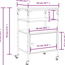 vidaXL printerstativ 50x40x76 cm 3 hylder konstrueret træ brunt eg