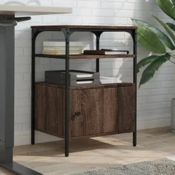 vidaXL printerstativ 50x40x76 cm 3 hylder konstrueret træ brunt eg