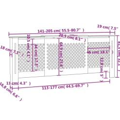 vidaXL radiatorskjuler 205 cm MDF grå