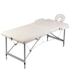 vidaXL sammenfoldeligt massagebord med aluminiumsstel 2 zoner creme