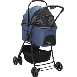 vidaXL Sammenklappelig kæledyrsvogn Blå 81 x 47 x 99 cm Polyester