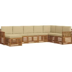 vidaXL Sektionalsofa sæt 8 pcs Naturlig og Beige Massivt Akacietræ