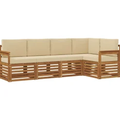 vidaXL Sektionalsofa sæt 5 pcs Naturlig og Beige Massivt Akacietræ