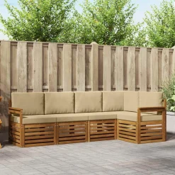 vidaXL Sektionalsofa sæt 5 pcs Naturlig og Beige Massivt Akacietræ