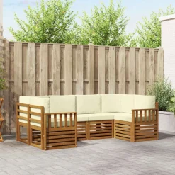 vidaXL Sektionalsofa sæt 6 pcs Naturlig og Fløde Massivt Akacietræ