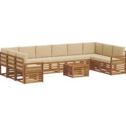 vidaXL Sektionalsofa sæt 11 pcs Naturlig og Beige Massivt Akacietræ