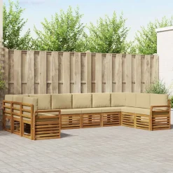 vidaXL Sektionalsofa sæt 10 pcs Naturlig og Beige Massivt Akacietræ
