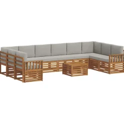 vidaXL Sektionalsofa sæt 11 pcs Naturlig og Lys Grå Massivt Akacietræ